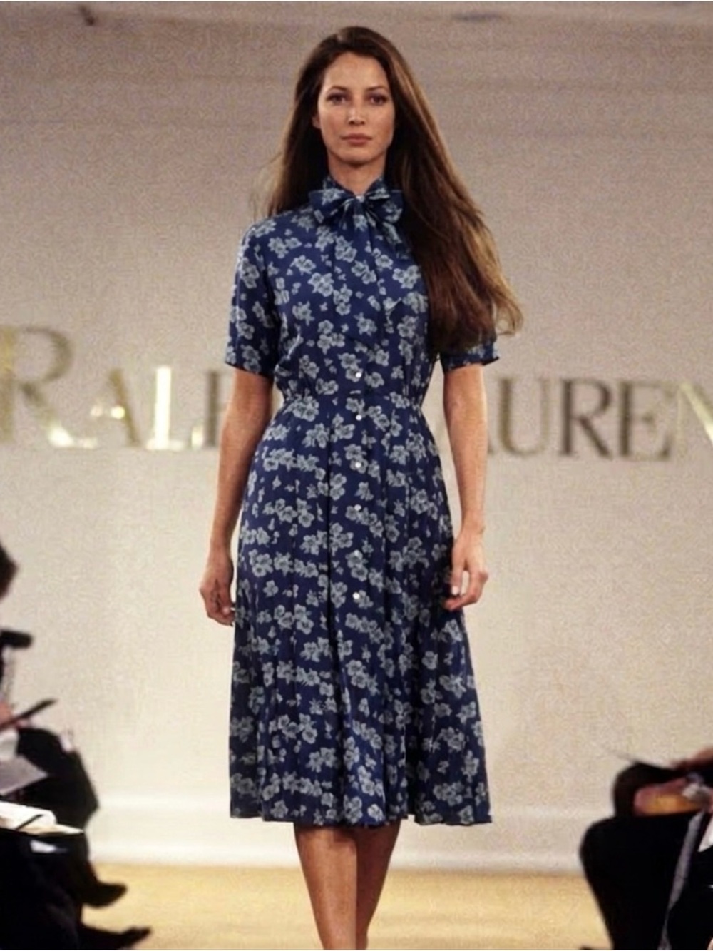 Ralph Lauren Vintage Holly Grail 100% Silk Pleated Neck Tie Midi Dress 8 Medium